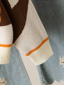 SHEIN Áo khoác cardigan xanh lá cây đa năng cho bé gái tuổi teen với họa tiết hoạt hình jacquard dễ thương - Áo len dệt kim dài tay cổ tròn mềm mại, nhẹ nhàng kiểu mới dành cho bé gái, thích hợp mặc hàng ngày và mùa thu/đông - Màu be - Xem 6