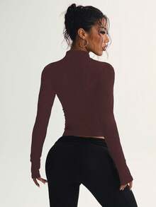 Dewbera Women's Casual Running Fitness Sports Jacket Brown Gym Top Brown Athletic Top - Rust Brown - View 2