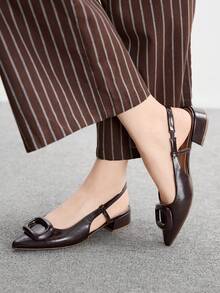 CUCCOO BIZCHIC 纯色休闲简约粗跟露背女式平底鞋 - 咖啡棕 - 查看 4