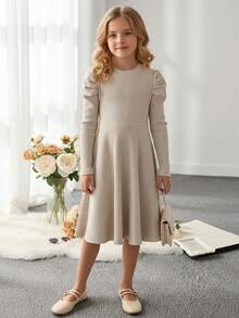 Spring/Autumn New Stylish Design Casual Everyday Versatile Girls Dress - Apricot - View 3