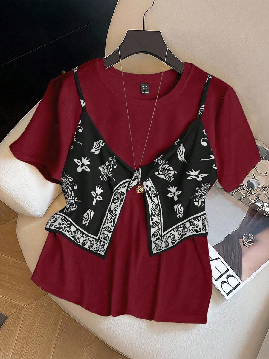 GlowEve CURVE Plus Size Women's Summer Printed Short Sleeve T-Shirt - Multicolor - View 1