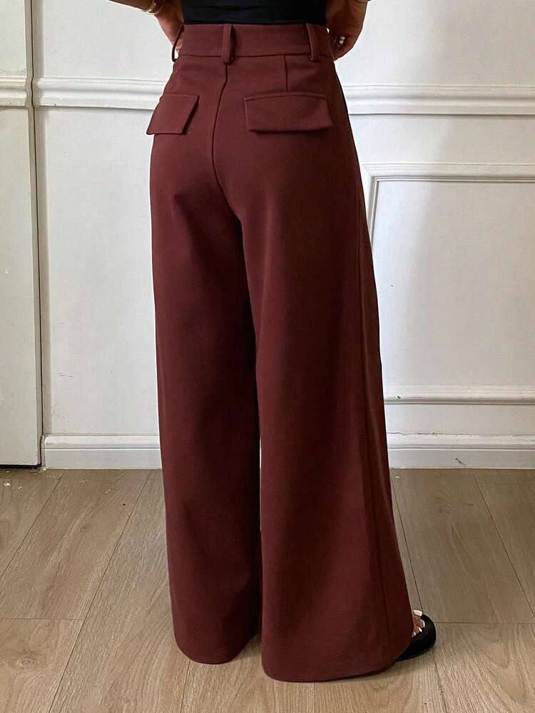 Women's Wide Leg Pants, Vintage Pleated Design Casual Trousers