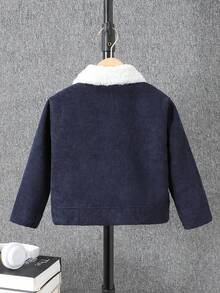 1件男童休闲韩版灯芯绒加厚外套，简约方便日常穿着及户外活动，秋冬季保暖保暖。 - 藏蓝色 - 查看 2