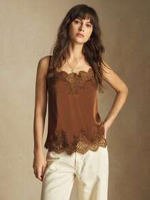 BizChic 2025 秋冬新款可调节细肩带不对称蕾丝拼布缎面衬衫，优雅别致的办公室休闲正装，适合派对、婚礼、海滩、节日、感恩节、圣诞节星期五