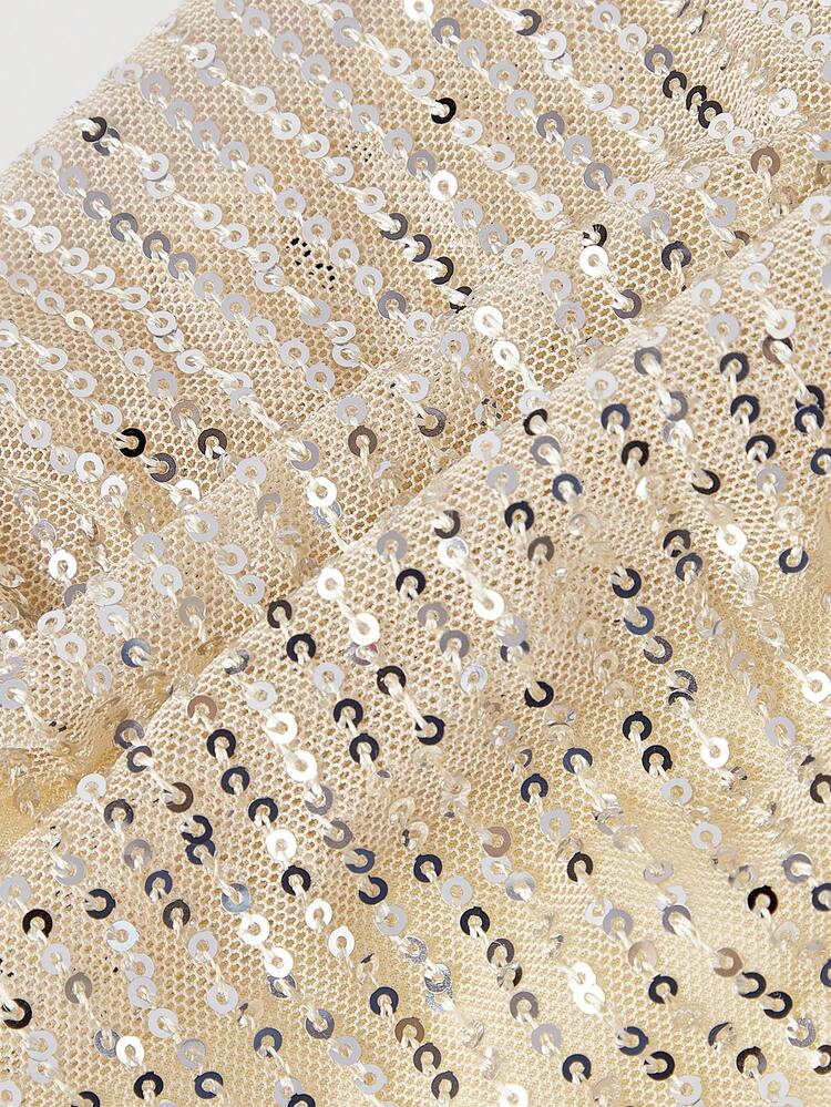 SHEIN MOD 女士时尚派对亮片细肩带超长美人鱼连衣裙 - 杏色 - 查看 4