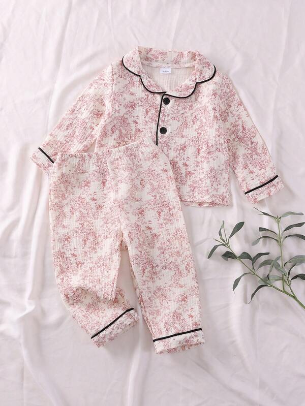 2pcs Baby Girls' Soft Cotton Butterfly & Bear Print Layered Tulle Trim Long Sleeve Top And Pants Pajama Set, Beige