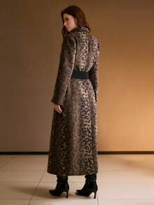 MOTF PREMIUM LEOPARD PRINT CINCHED WAIST LONG OVERCOAT, AUTUMN/WINTER - Coffee Brown - View 6