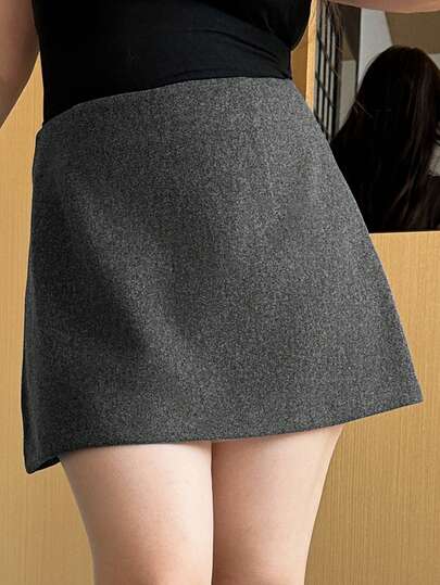 Dazy Plus 大码女式加厚优雅休闲纯色迷你裙