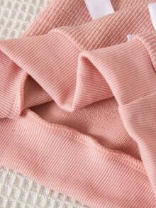 SHEIN Vintaside Kids 2 件套女婴休闲百搭舒适可爱针织面料蝴蝶结装饰圆领宽松套头衫和修身裤子套装，适合室内和室外，性价比高 - 彩色 - 查看 7