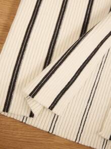 Lilora Women's Elegant Off-White Striped Long-Sleeved Pullover Sweater,Autumn Brunch Casual Chic,Old Money Style,Vintage Retro Boho,Modest Commuting Outing - Yellow - View 3