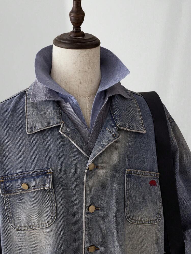 ESTAVOR Men's Casual Retro Denim Jacket, Autumn - Light Wash - View 5