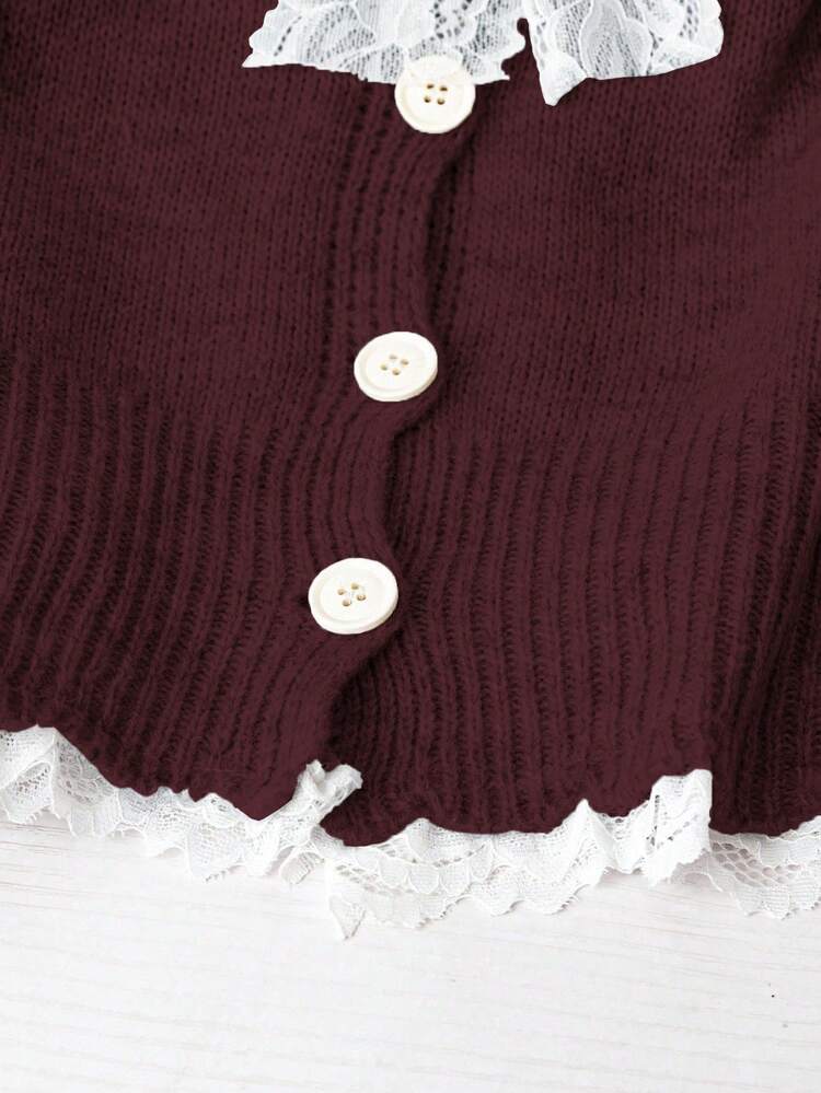 Franclia 时尚博主风系带宽松针织开衫，别致欧式风情 - 紫紅色 - 查看 5