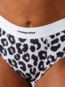 MISSGUIDED 豹纹高腰三角内裤，腰带舒适，适合日常穿着 - 黑與白 - 查看 3