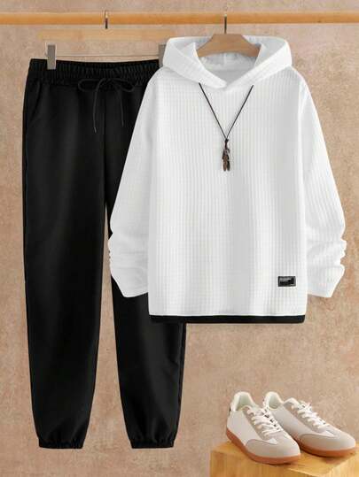 Manfinity NXTstreet 男士撞色长袖休闲华夫格针织连帽衫套装