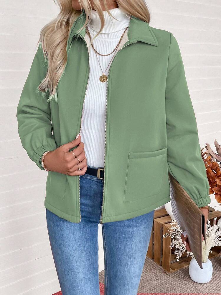 EMERY ROSE Women's Casual Warm Zip-Up Fleece Jacket Green Jacket Green Blazer Women Jackets For Women Casual Fall Clothes For Women Winter Jacket Women - Mint Green - View 5