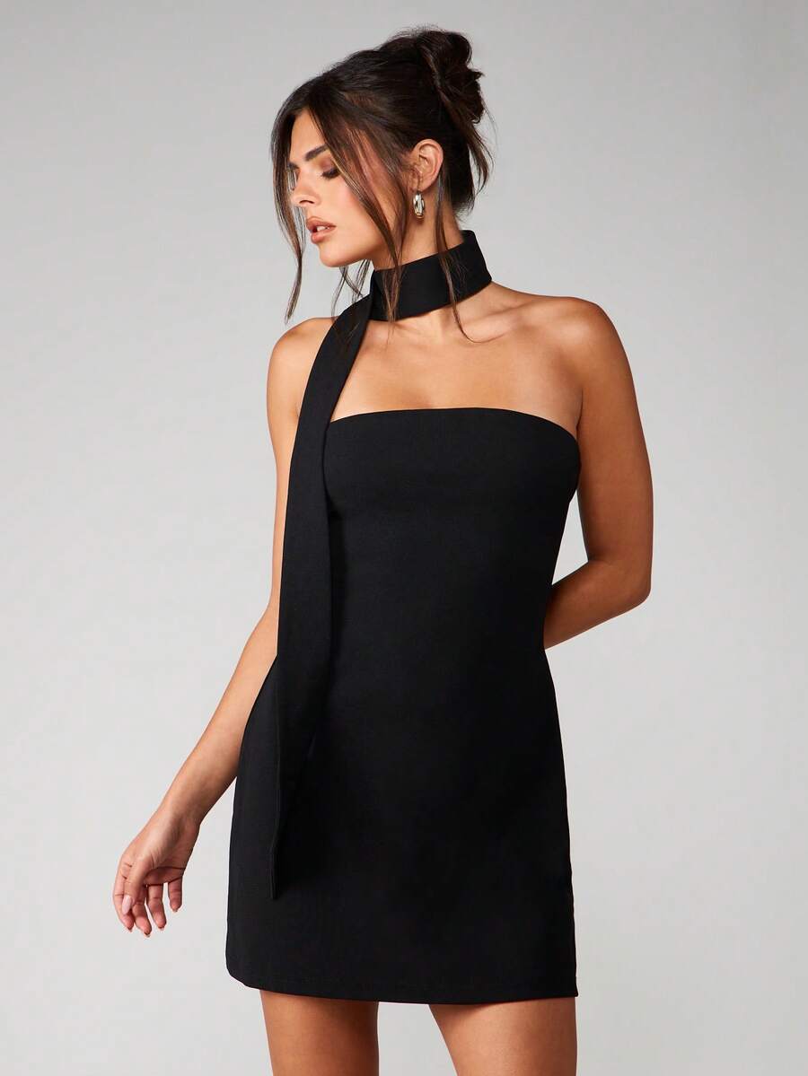 MISSGUIDED Vestido mini ajustado sin mangas con cuello halter y espalda descubierta para fiesta y noche - Negro - Ver 1