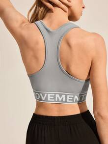 Exploreva Women's Letter Print Everyday Fitness Sports Bra - Grey - View 3