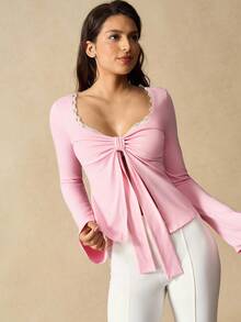 VARSIVA Women's Fitted Long Sleeve Yoga Tee Shirts - Pink - View 7