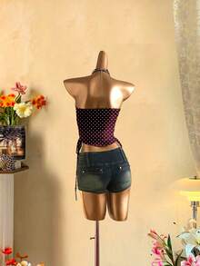 SHEIN EZwear Women's Casual Drawstring Tie-Front Cropped Tube Top - Burgundy - View 5