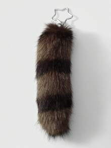 ROMWE Goth 1件装 时尚复古风 优雅可爱 仿毛皮棕色条纹逼真狐狸尾巴钥匙扣/钥匙圈，女士配饰，适合日常使用和送礼 - 棕色-2 - 查看 7