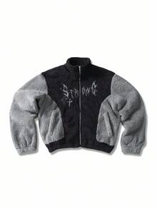 ROMWE MEN Street Life Men's Autumn/Winter Cross Street Fashion Contrast Color Long Sleeve Jacket - Black - View 6