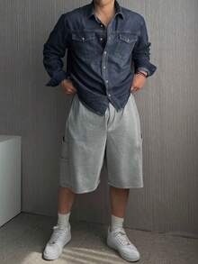 DAZY Men's Solid Dark Grey Washed Distressed Denim Jacket, Autumn