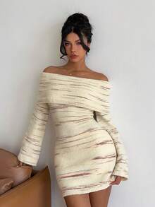 Aloruh Vestido corto de punto con volantes en el cuello, mangas acampanadas y hombros descubiertos, de estilo romántico y floral de gasa para mujeres - Multicolor - Ver 4