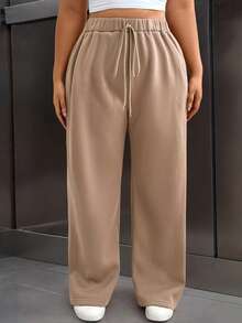 Juhart Quần nỉ ấm áp cạp chun co giãn màu trơn cỡ lớn cho nữ - màu nâu - Xem 6