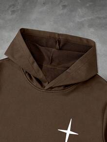 PAVTROS 2 件男士脸部和字母印花休闲连帽衫和运动裤套装，适合室内和室外，秋季服装 - 棕色 - 查看 3