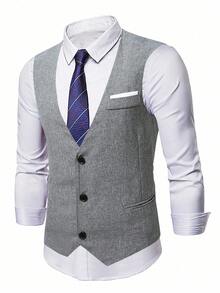 Manfinity Mode Men's Casual/Business Single Breasted Suit Vest, Men's Formal Wear, Men's Vest Casual, Suitable For Daily Commuting Men's Daily Casual Summer Vacation Wear, INS Best Seller, Perfect For Going Out And Daily Wear, With Button Closure, Creating A Fashionable And Versatile Look. It Is A Great Gift For Your Boyfriend Or Husband. Business Casual Wear Men's Suit Vest Daily Casual Wear Men Suit Vest Men Waist Coat Men Sleeveless, Old Money Style - Grey - View 5