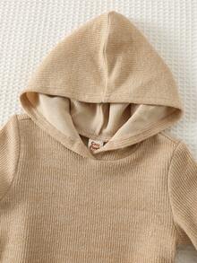 Cozy Pixies 2件套女婴柔软针织连帽衫和松紧腰裤套装 - 杏色 - 查看 4