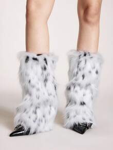 ROMWE Grunge Punk 1pair Leopard Print Stylish And Warm Leg Warmers For Women - Black and White - View 4