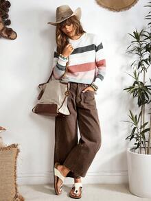 EMERY ROSE Quần jean nữ thời trang mùa hè đa năng thiết kế túi màu trơn - Cà phê nâu - Xem 5