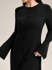 Veilorie Vestido de punto cómodo y versátil de cintura ceñida para uso diario casual - Negro - Ver 2