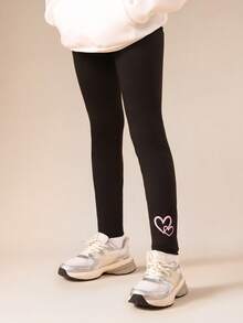 SUMWON Paquete de 2 leggings de niña preadolescente con estampado de corazones, pantalones casuales de largo completo y elásticos para la escuela y uso diario - Multicolor - Ver 3