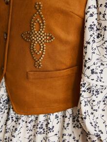 Nubod 大码女式无袖秋冬夹克，西部牛仔风格绒面革羊毛休闲外套，百搭大码背心 - 棕色 - 查看 6