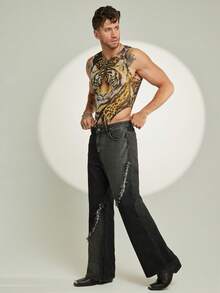 FeverCity Mono sin mangas con cuello redondo y estampado de cabeza de tigre para hombre - Multicolor - Ver 5