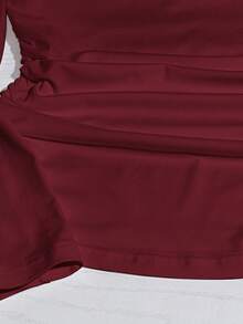 Franclia Elegant French Style Off Shoulder Long Sleeve Cinched Waist Cream White T-Shirt For Women, Autumn/Winter - Burgundy - View 4