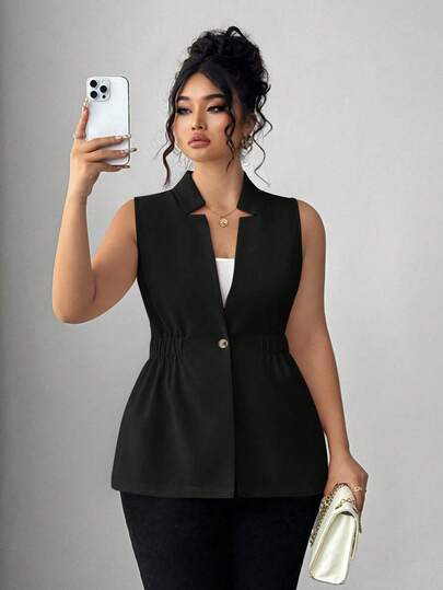 Elenzga Plus Size Women Classic Versatile Sleeveless Jacket Vest, Autumn