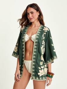 CAJUNI Kimono da donna con stampa floreale, casual e ampio, ideale per vacanze