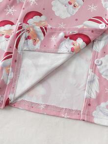 青少年女孩圣诞主题睡衣套装，圣诞老人和雪花全身印花，阻燃，优雅舒适的长袖上衣和裤子，2 件套，节日礼物 - 粉色 - 查看 5