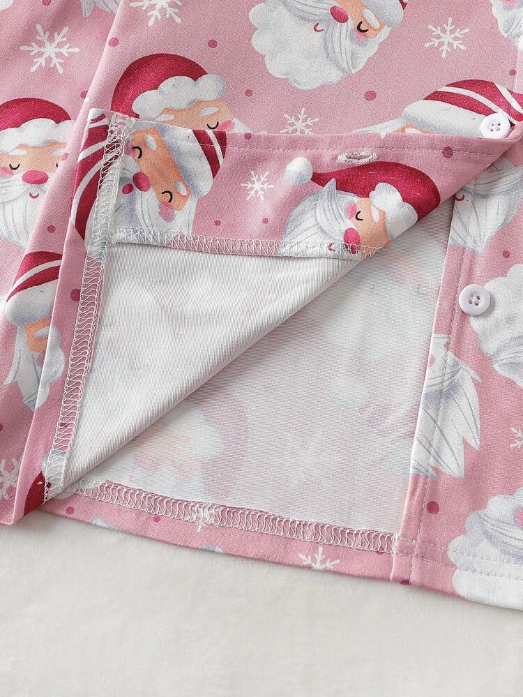 Tween Girls Christmas Themed Pajamas Set, Featuring Santa Claus & Snowflake All-Over Print, Flame Retardant, Elegant & Comfortable Long Sleeve Top & Pants, 2pcs, Holiday Gift - Pink - View 5