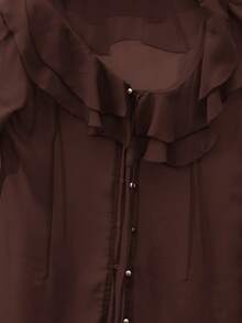 Aveloria Modichic 裸粉色女式雪纺层叠荷叶边下摆透明浪漫优雅性感休闲百搭长袖衬衫 - 咖啡棕 - 查看 7