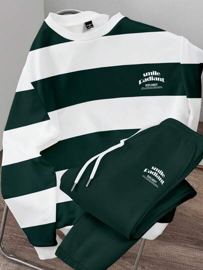 Manfinity Joysei 男士休闲条纹卫衣套装，男士运动套装，适合秋冬季外出上学运动朋友礼物