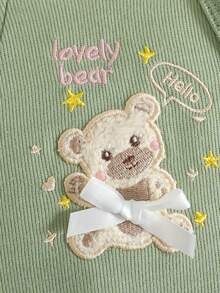 Baby Girl Bear Embroidery Long Sleeve Sleepsuit With Footies