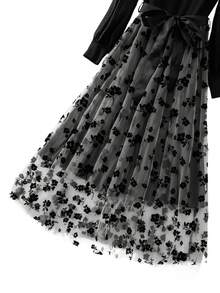 SHEIN Clasi 大码优雅休闲通勤系带腰圆领拼接长袖连衣裙 - 彩色 - 查看 6