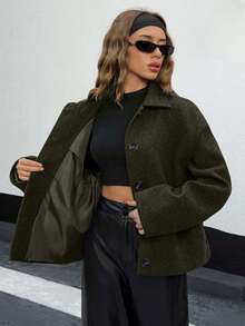 EURMUSE Buttom Detlied Overcoat, Business Wear - Army Green - View 5
