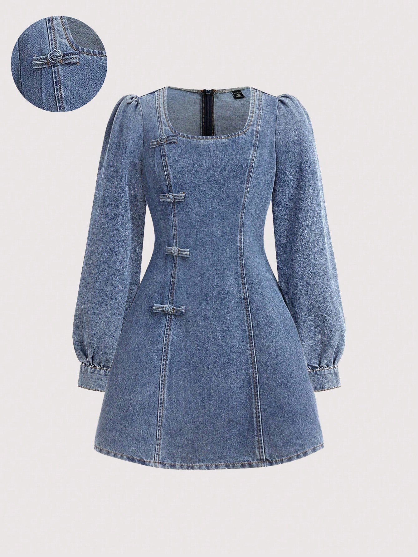 SHEIN فستان قصير بياقة مربعة من الجينز الأزرق للبن...