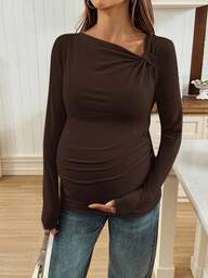 SHEIN Maternity Solid Color Minimalist Long Sleeve T-Shirt, Everyday Wear