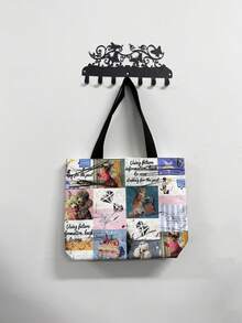 ROMWE Grunge Punk 1pc Cartoon Pattern Large Capacity Handheld Shoulder Bag With Cute Bear Elements And Literary Text Printing Combined With Daily Travel, Shopping, Commuting, Personalized Bag - Multicolor - View 7